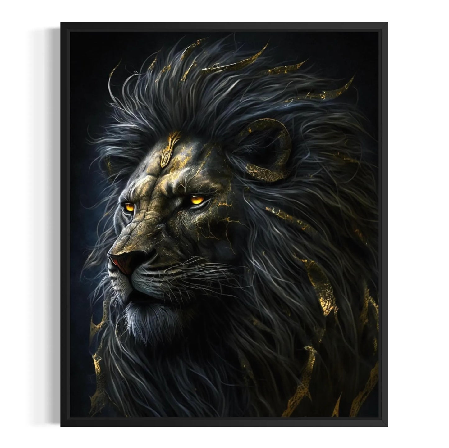 A stunning lion print with bold details and dynamic composition.