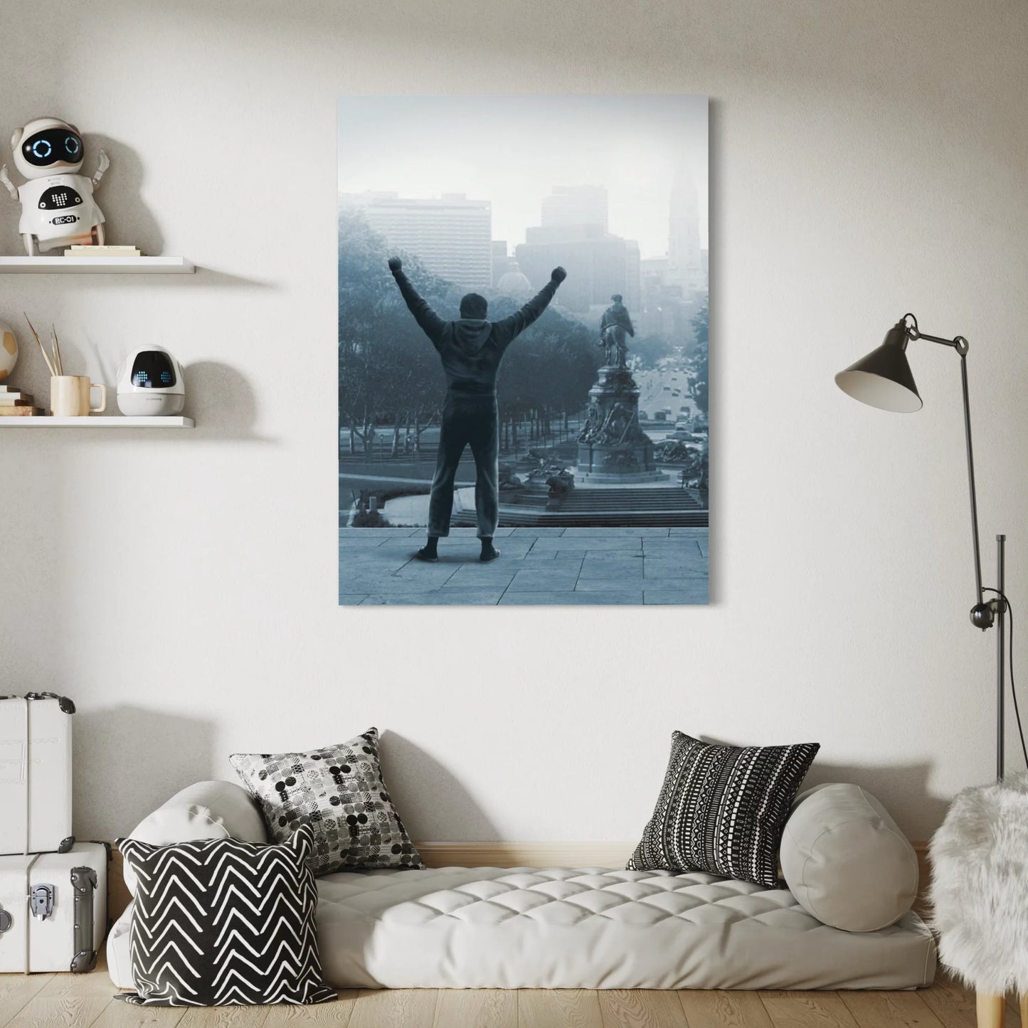 Living room with great canvas of Rocky Balboa Steps Wall Art