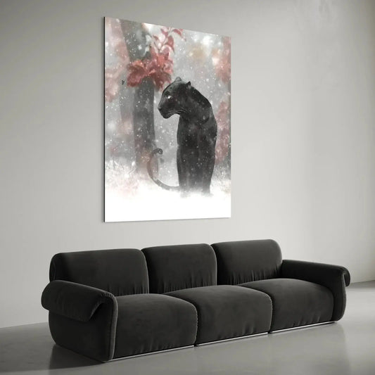 Black Panther Animal – Elegant Snow Canvas Wall Art of Strength