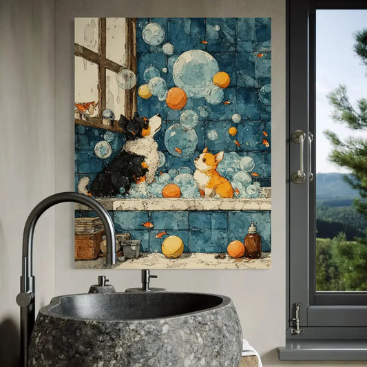 Corgi Bathroom Wall Art – Funny Dog Bubble Bath Canvas