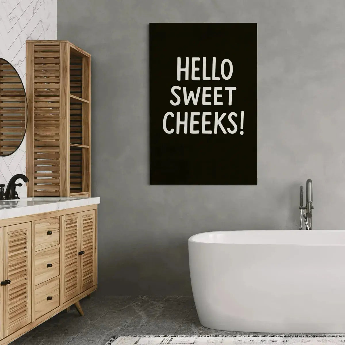 Hello Sweet Cheeks – Funny Bathroom Sign Canvas Wall Art