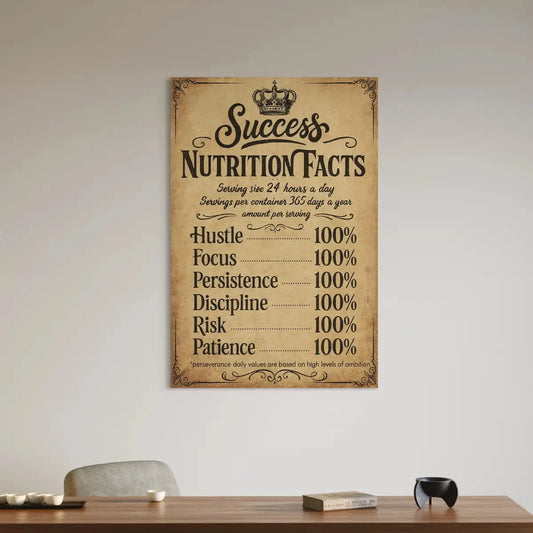 Success Nutrition Facts Canvas Wall Art – Hustle, Focus & Discipline