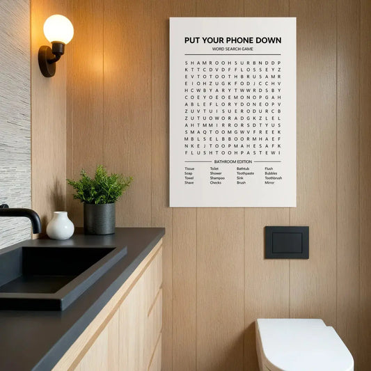 Put Your Phone Down – Funny bathroom word search art Masterpeacewall