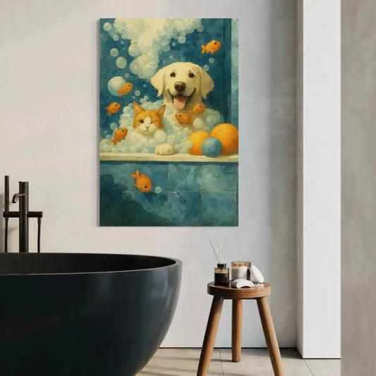 Dog and Cat Bathroom Wall Art – Funny Pet Bath Canvas
