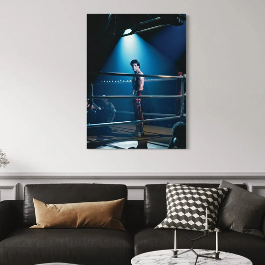 Rocky Balboa standing in a boxing ring under spotlight wall art