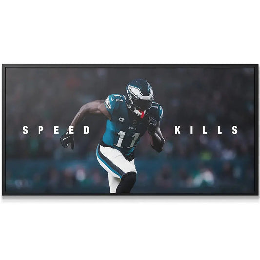 Close-up detail of the helmet and visor, highlighting the intensity of AJ Brown - Speed Kills.