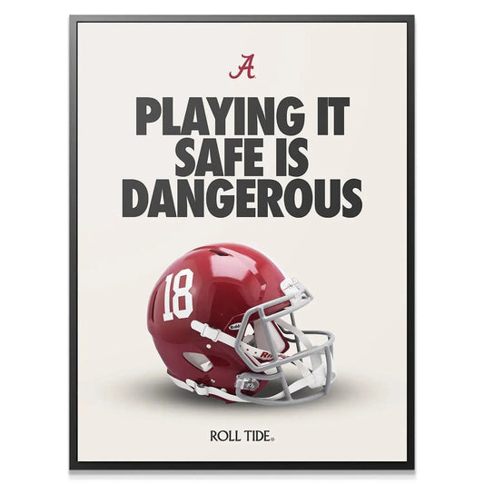 Close-up detail of the number 18 decal on the helmet graphic in the 'Alabama - Playing It Safe' artwork.