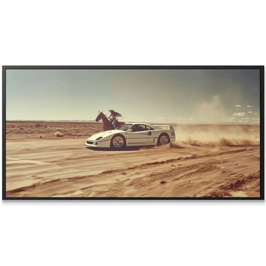 Close-up of the white supercar's rear wheels kicking up massive sand texture, embodying Always Bet The Jockey - No Quote.