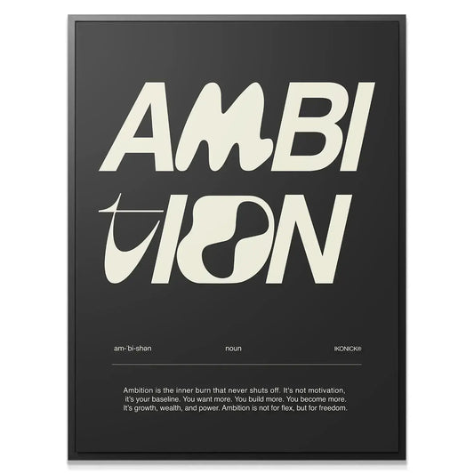 Close-up detail of the cream-colored text overlay on the dark background of the Ambition Definition - Dark poster.