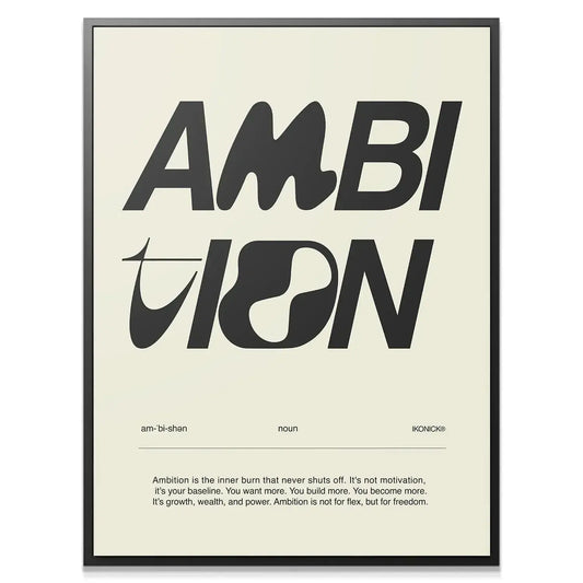 Close-up detail of the stylized 'AMBITION' lettering texture on the high-quality Ambition Definition - Light print.