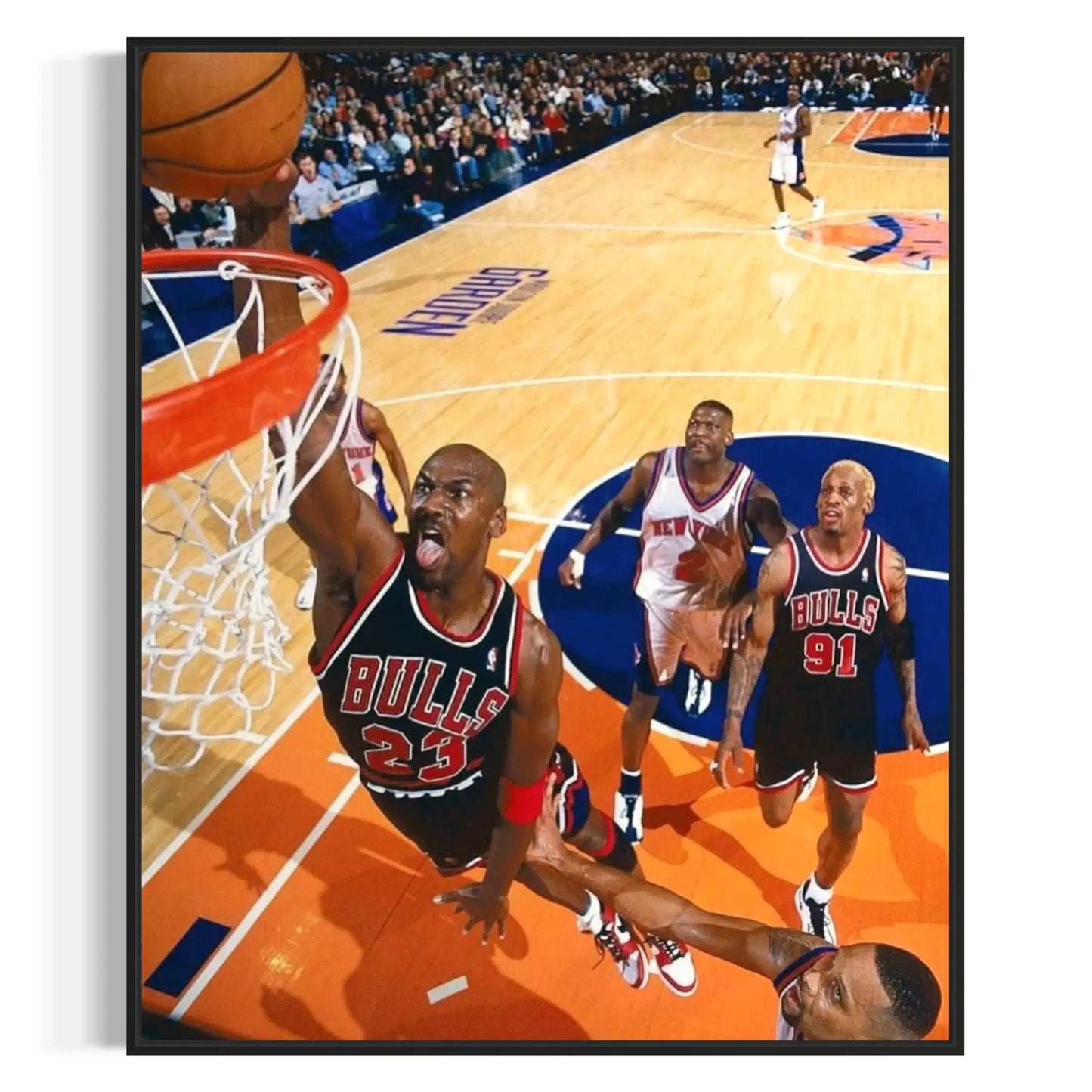 Chicago Bulls legends Michael Jordan and Dennis Rodman canvas art print.