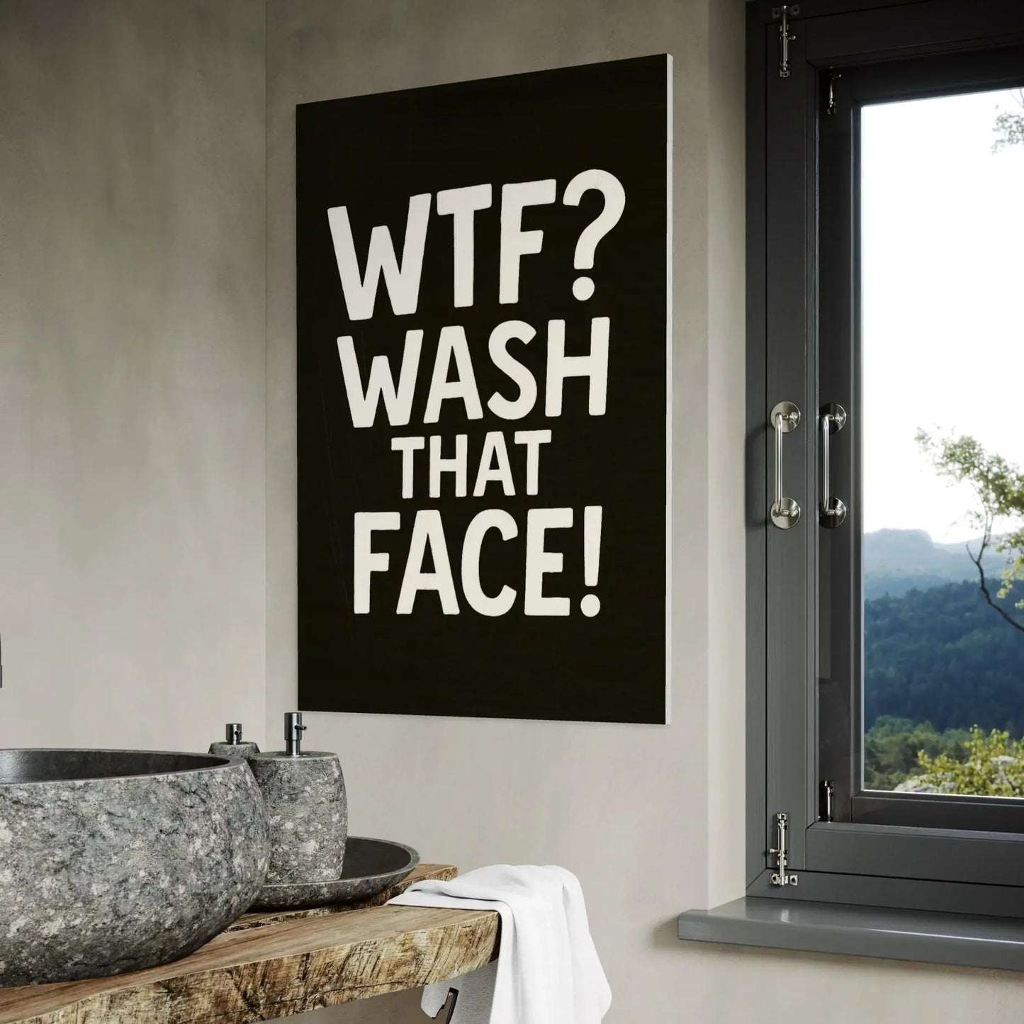 Funny Bathroom Wall Art – WTF Wash That Face Canvas
