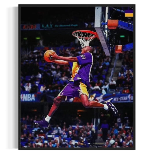 Iconic Kobe Bryant slam dunk canvas – perfect wall decor for Lakers supporters