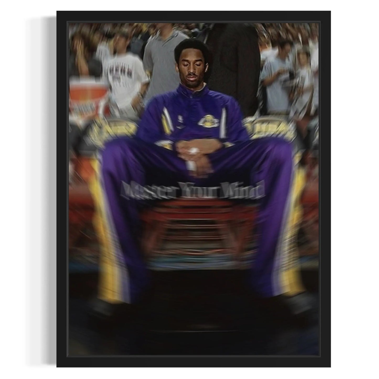 Person wearing a purple tracksuit with 'Master Your Mind' text, sitting on a chair.