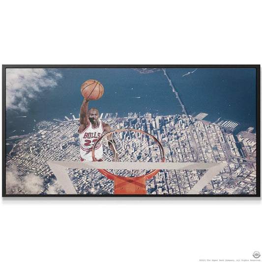 Close-up texture of the basketball held by Michael Jordan - Birds Eye, showcasing print quality.