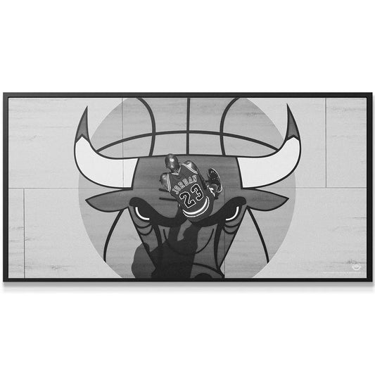 Close-up texture shot detailing the black and white print quality of the Michael Jordan - Center Court artwork.