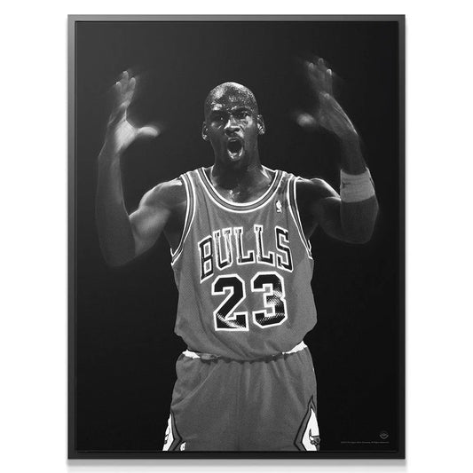 Full framed view of the 'Michael Jordan - Energy' poster showcasing the black background contrast.