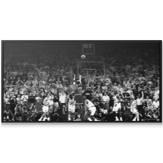 Close-up on the scoreboard showing 06.6 seconds left during Michael Jordan - Last Shot game-winner.