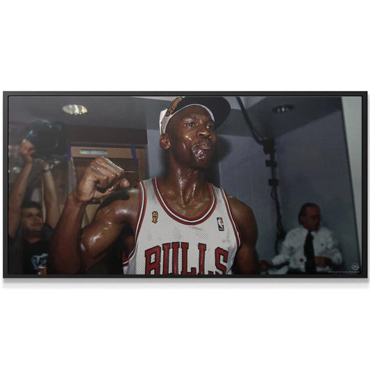 Panoramic view of the victorious hallway moment captured in 'Michael Jordan - Nothing Worth Having Comes Easy (No Quote)' Bulls artwork.