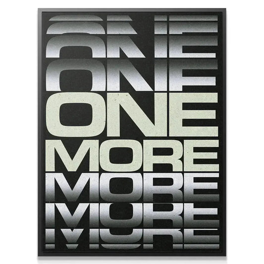 Close-up detail of the layered text effect in the '1 More - 2' print, showing gradient fading and motion.
