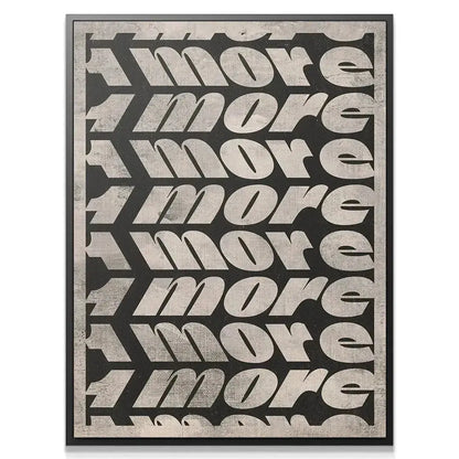 Close-up texture detail of the canvas highlighting the grain and weathered effect of '1 More'.