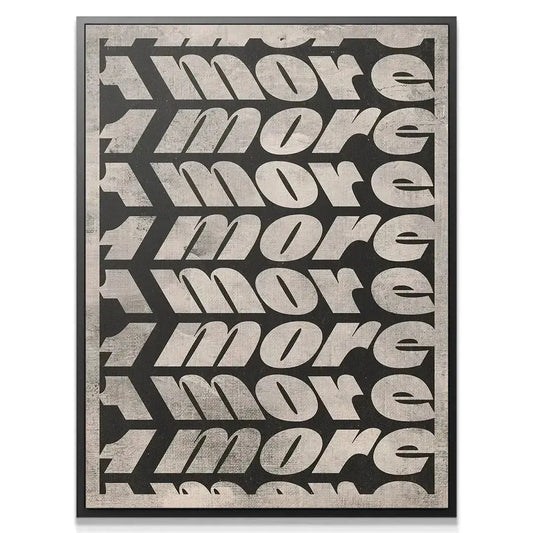 Close-up texture detail of the canvas highlighting the grain and weathered effect of '1 More'.