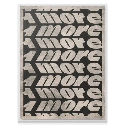 Angled shot of the typography showing the dynamic italicized, bold lettering of '1 More' on the stark black canvas.
