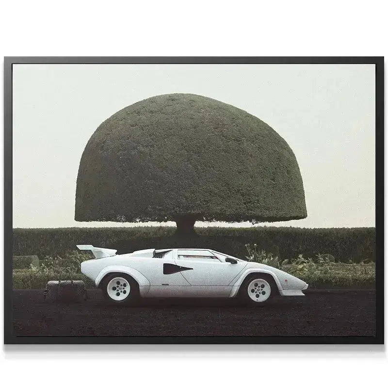Vintage aesthetic photographic print detailing the rear spoiler of the supercar in '6 am In Hamptons'.