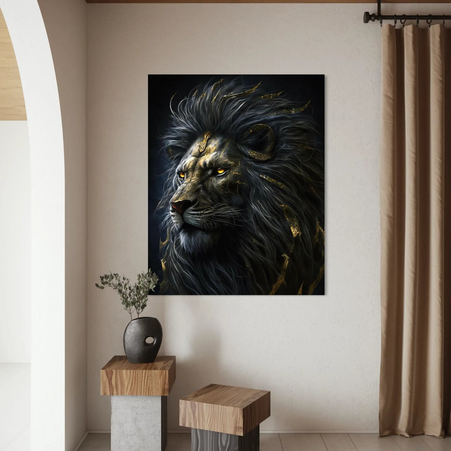 A beautiful lion painting with intricate brush strokes capturing raw energy.