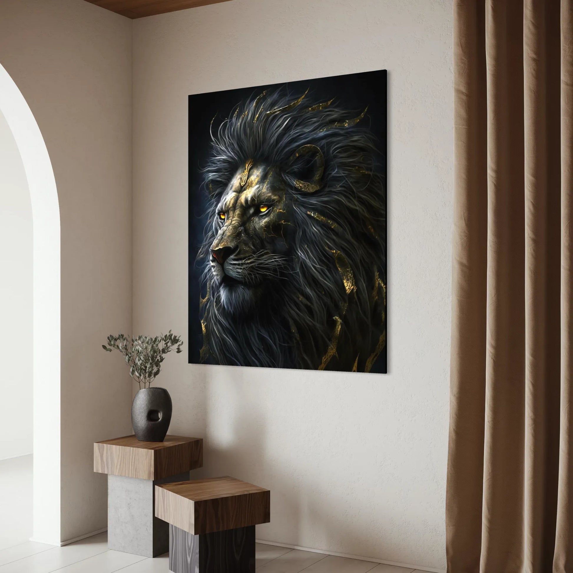 A captivating lion art painting featuring bold colors and textures