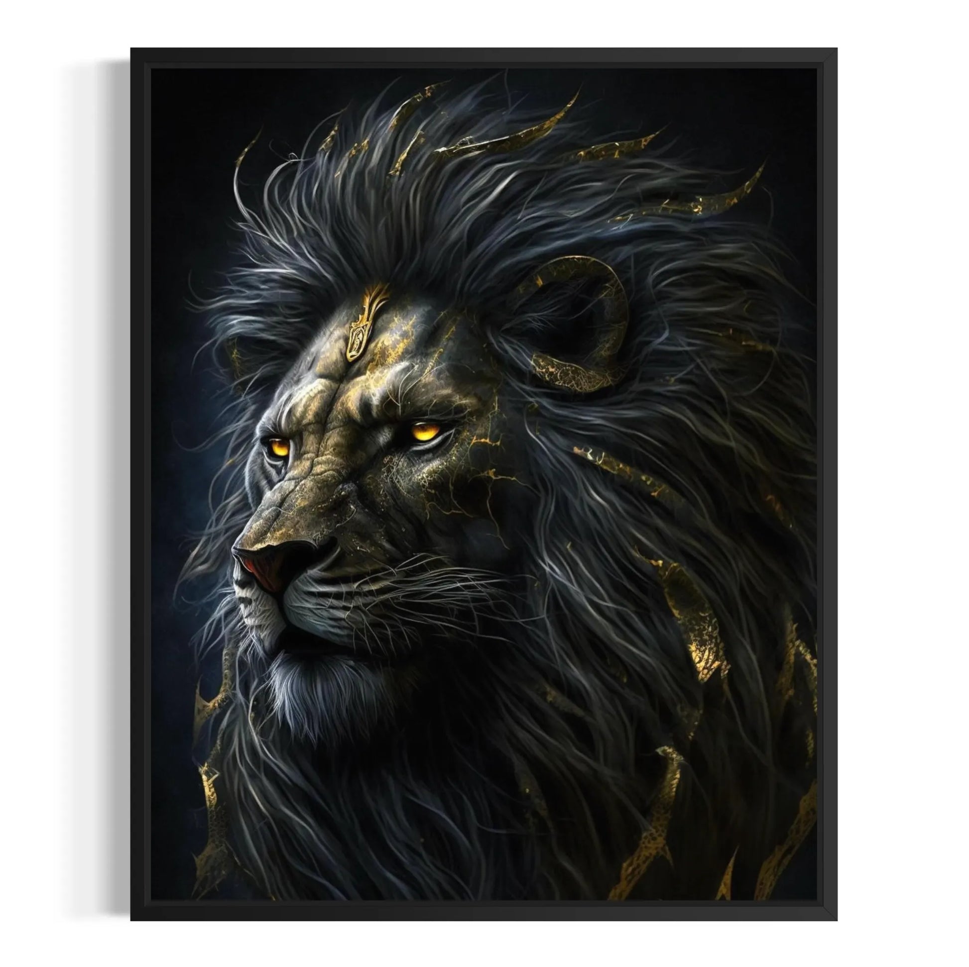 A stunning lion print with bold details and dynamic composition.