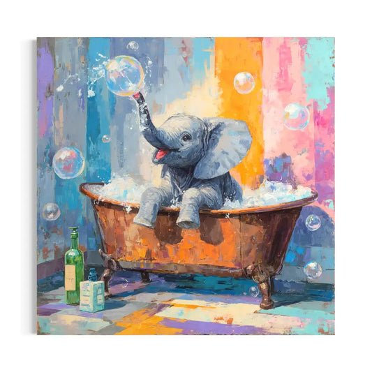 Elephant Bubble Bath – Cute Bathroom Wall Art Canvas