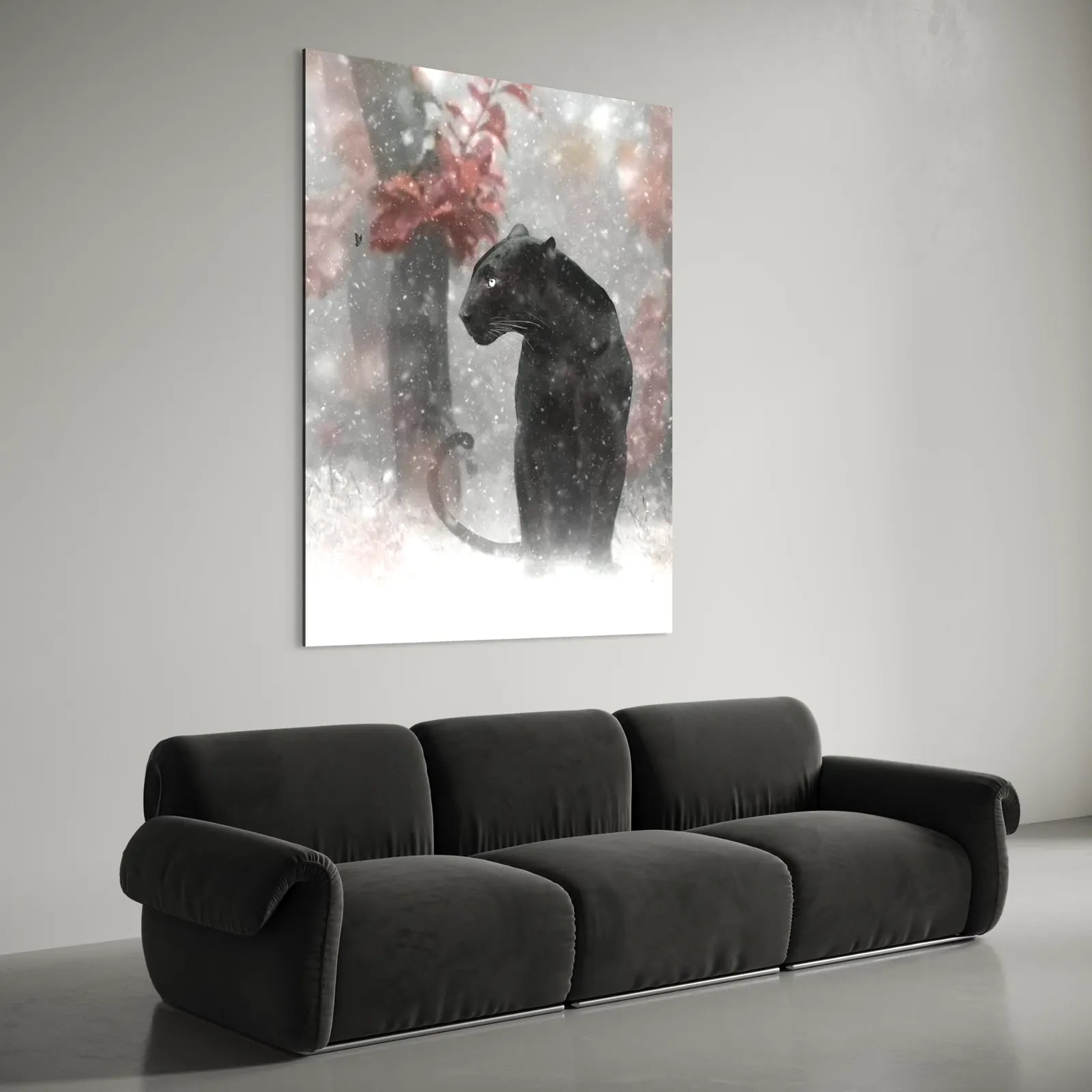 Black Panther Animal – Elegant Snow Canvas Wall Art of Strength