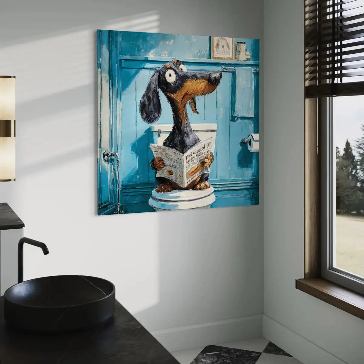 Dachshund Bathroom Wall Art – Funny Dog Canvas
