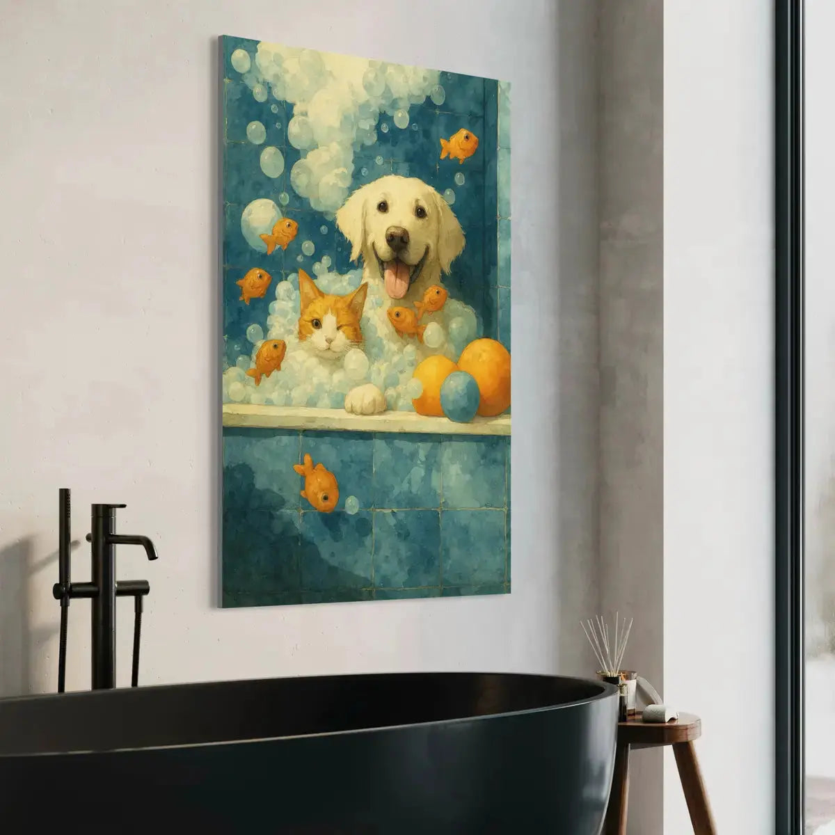 Dog and Cat Bathroom Wall Art – Funny Pet Bath Canvas