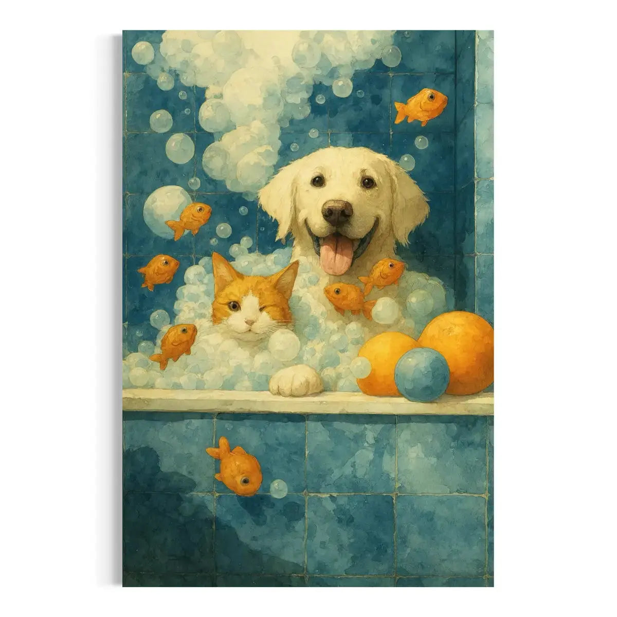 Dog and Cat Bathroom Wall Art – Funny Pet Bath Canvas