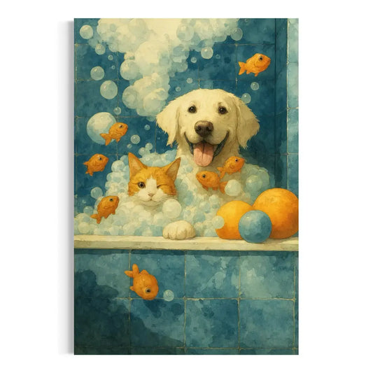 Dog and Cat Bathroom Wall Art – Funny Pet Bath Canvas