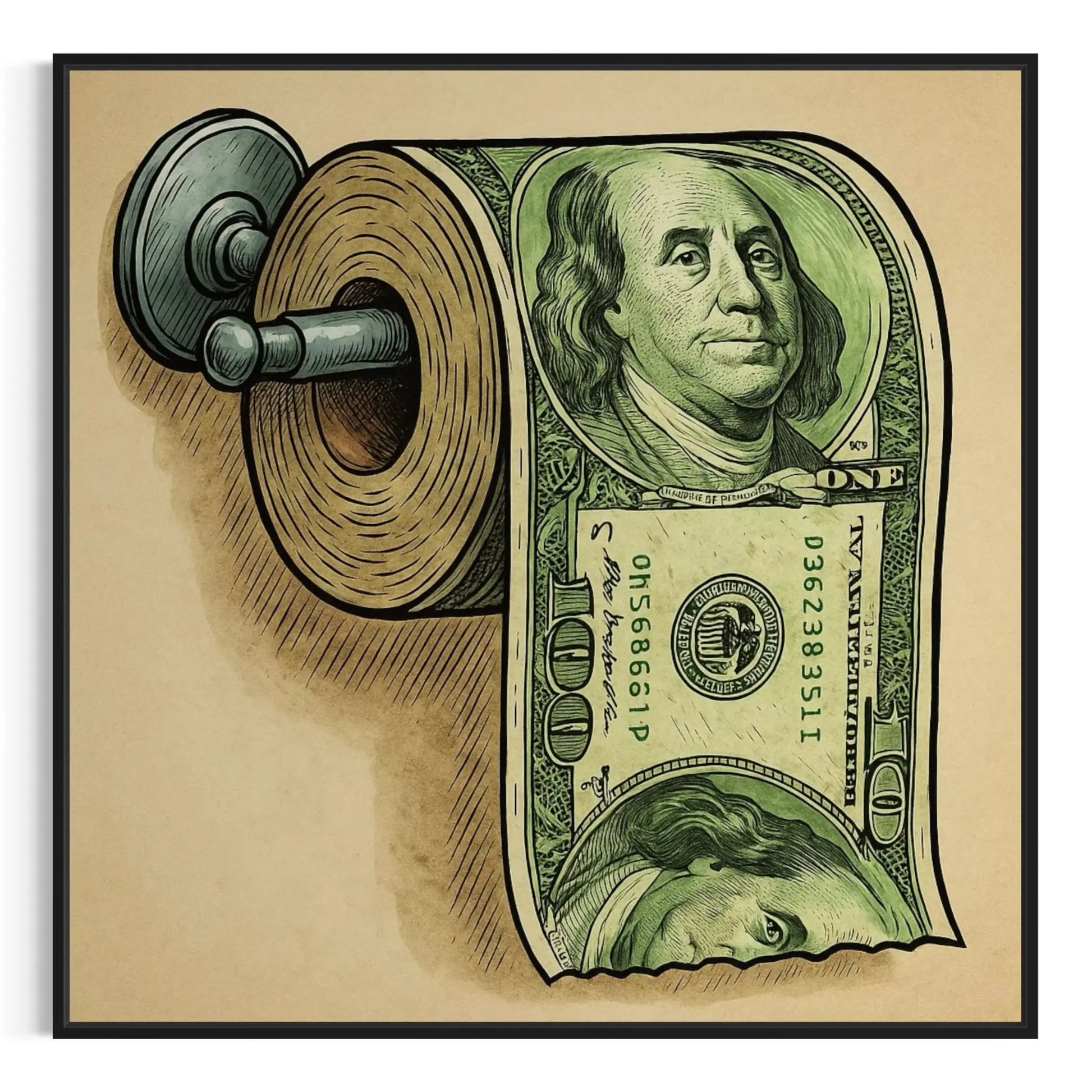 Funny Bathroom Canvas Art – Dollar Bill Toilet Paper Roll