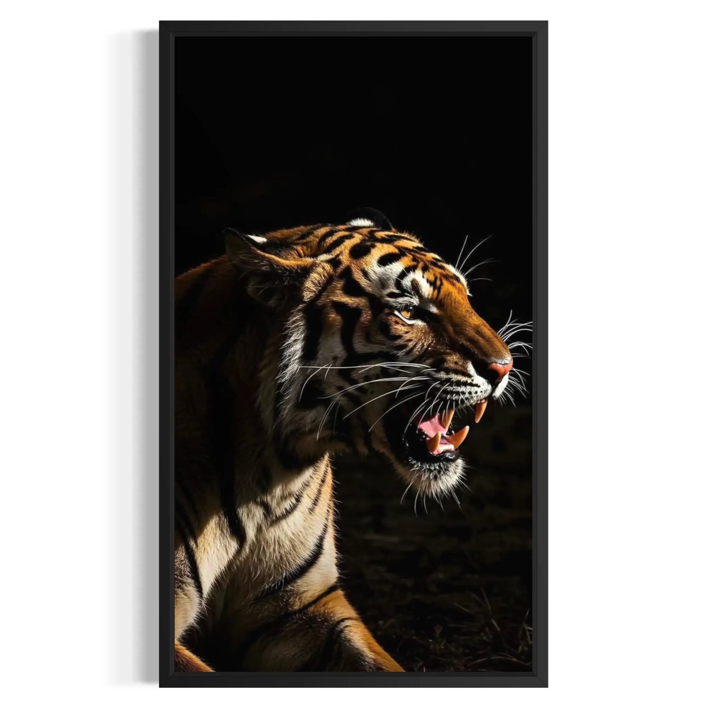 High contrast framed tiger photo artwork for luxury wall décor and interiors
