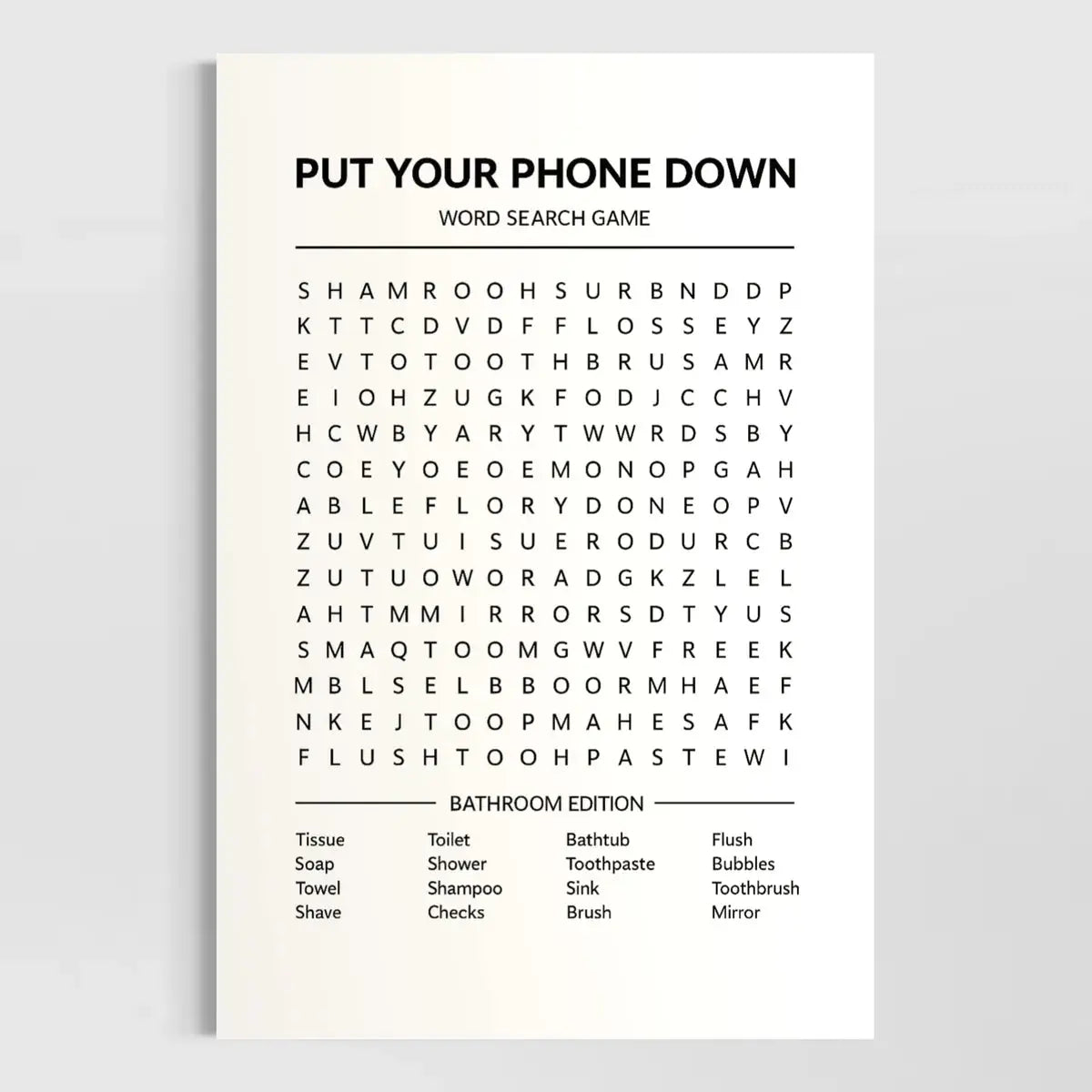 Put Your Phone Down – Funny Bathroom Word Search Canvas