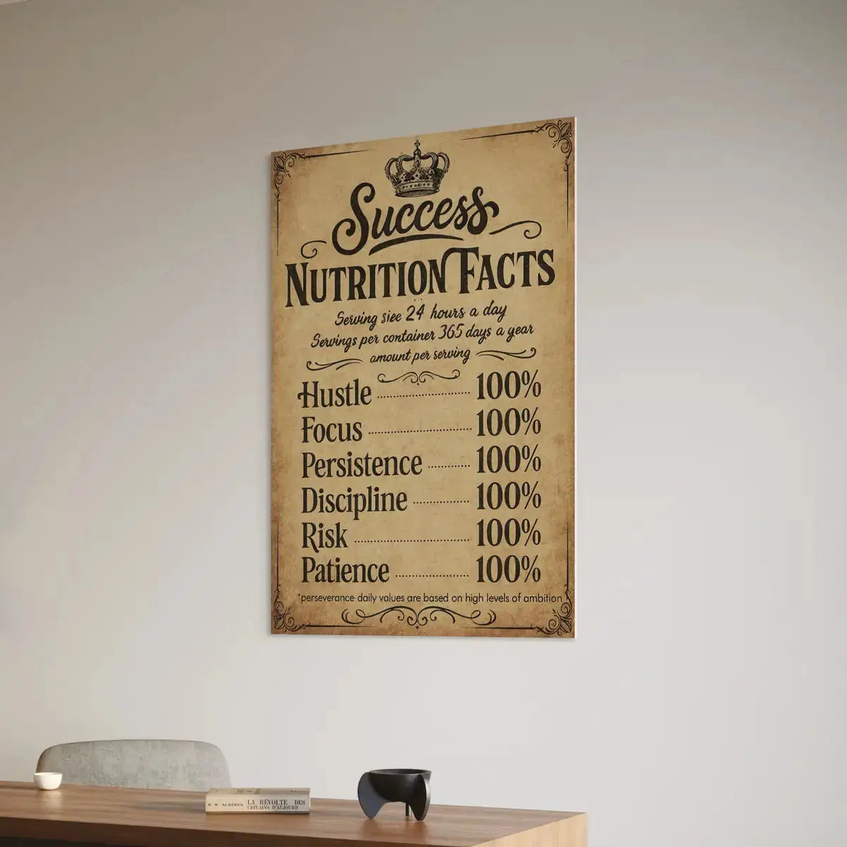 Success Nutrition Facts Canvas Wall Art – Hustle, Focus & Discipline
