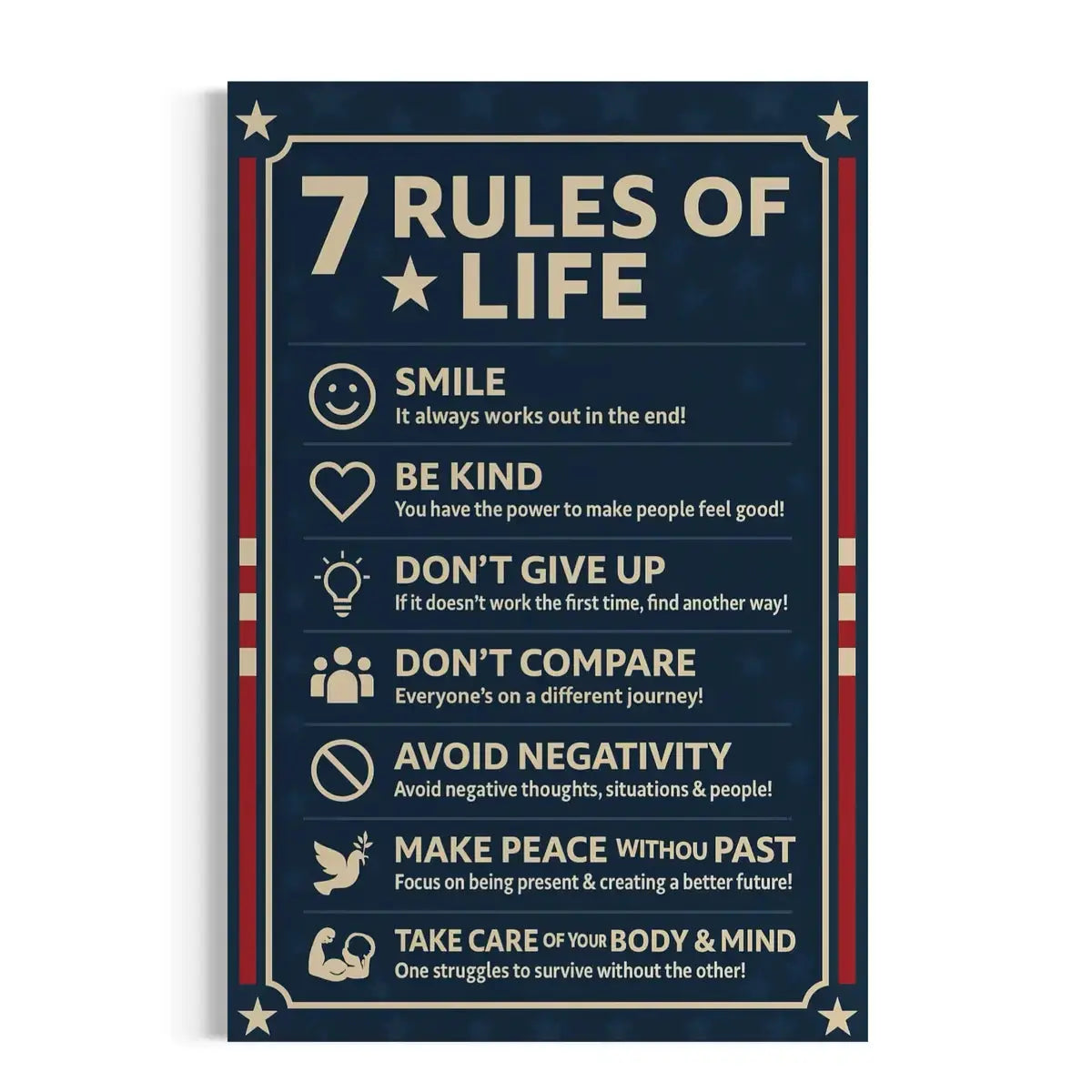 7 Rules of Life Canvas Wall Art – Motivational & Inspirational Decor