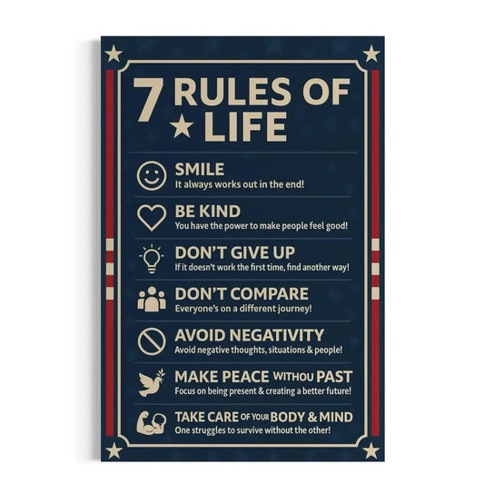 7 Rules of Life Canvas Wall Art – Motivational & Inspirational Decor