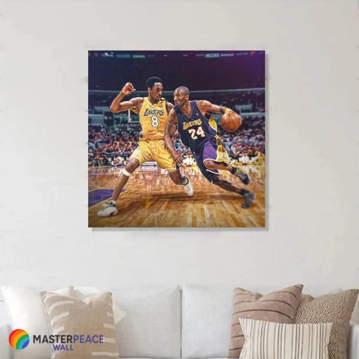 Lifestyle View — Kobe #8 vs #24 Canvas Over Sofa