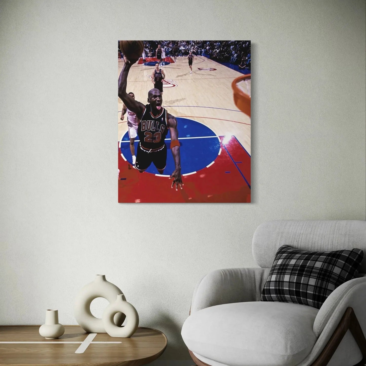 Michael Jordan prints showcasing legendary dunk over defenders