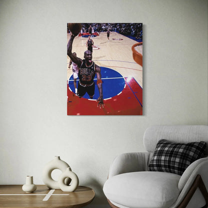 Michael Jordan prints showcasing legendary dunk over defenders