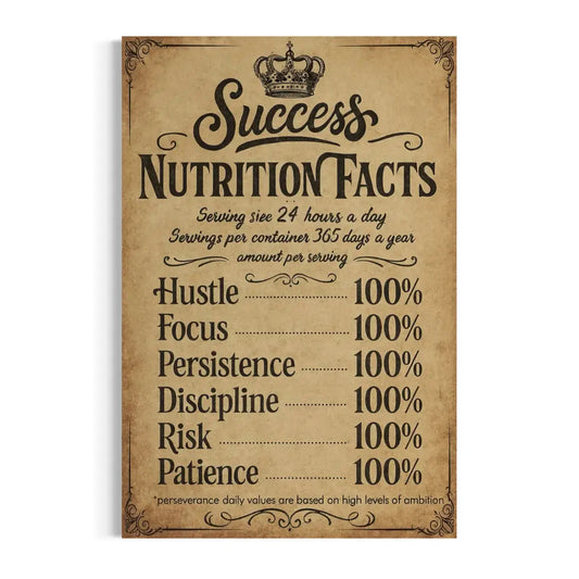 Success Nutrition Facts Canvas Wall Art – Hustle, Focus & Discipline