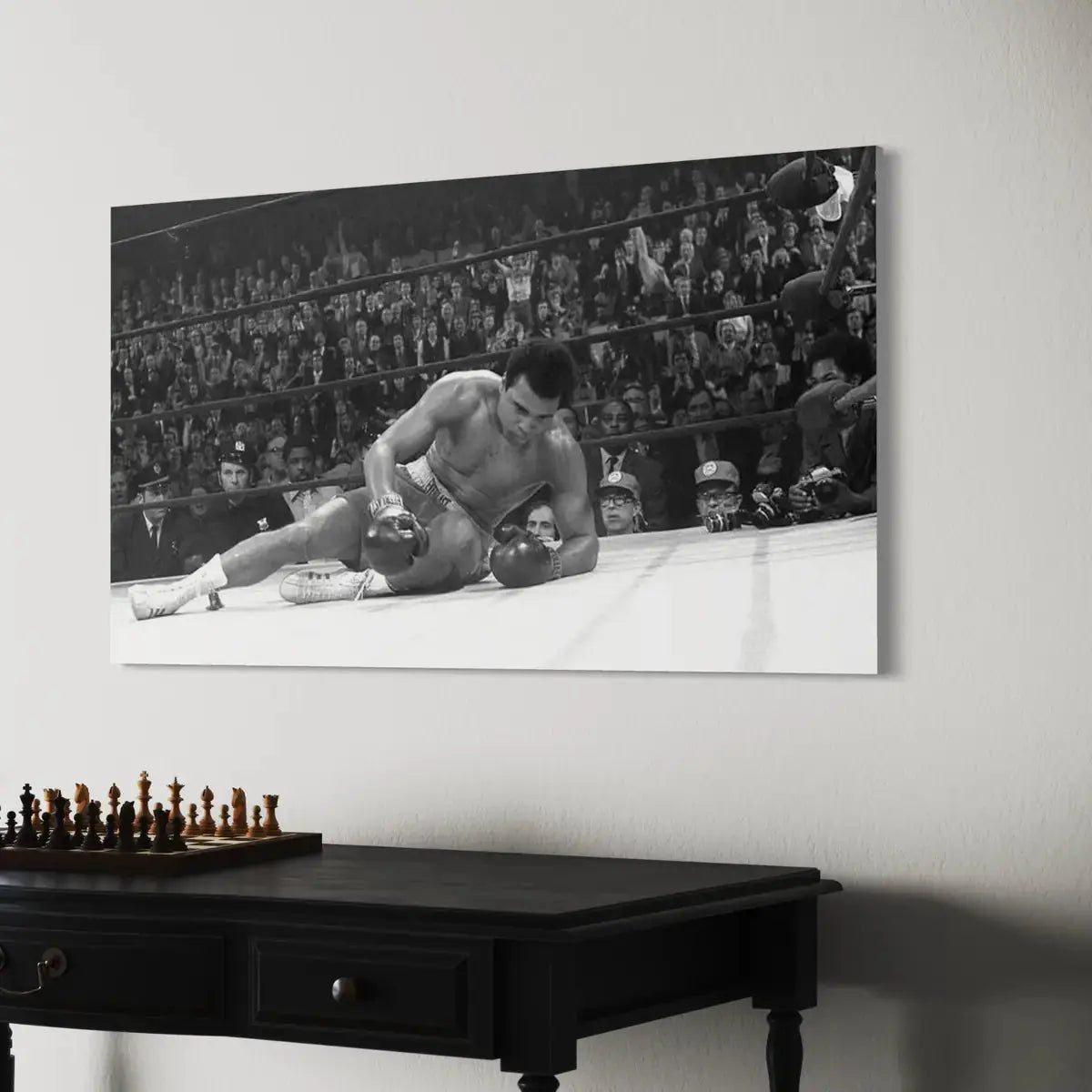 Muhammad Ali Knockdown – Rise Again Black & White Canvas