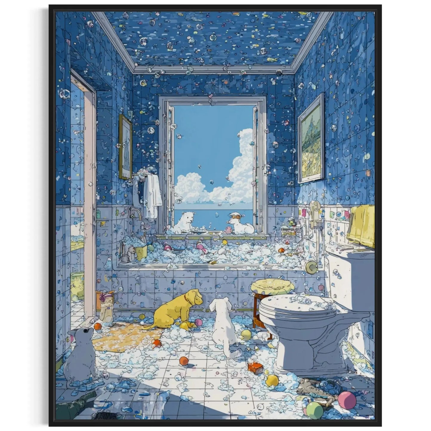 Funny Bathroom Wall Art – Dogs in Bubble Bath Canvas Masterpeacewall