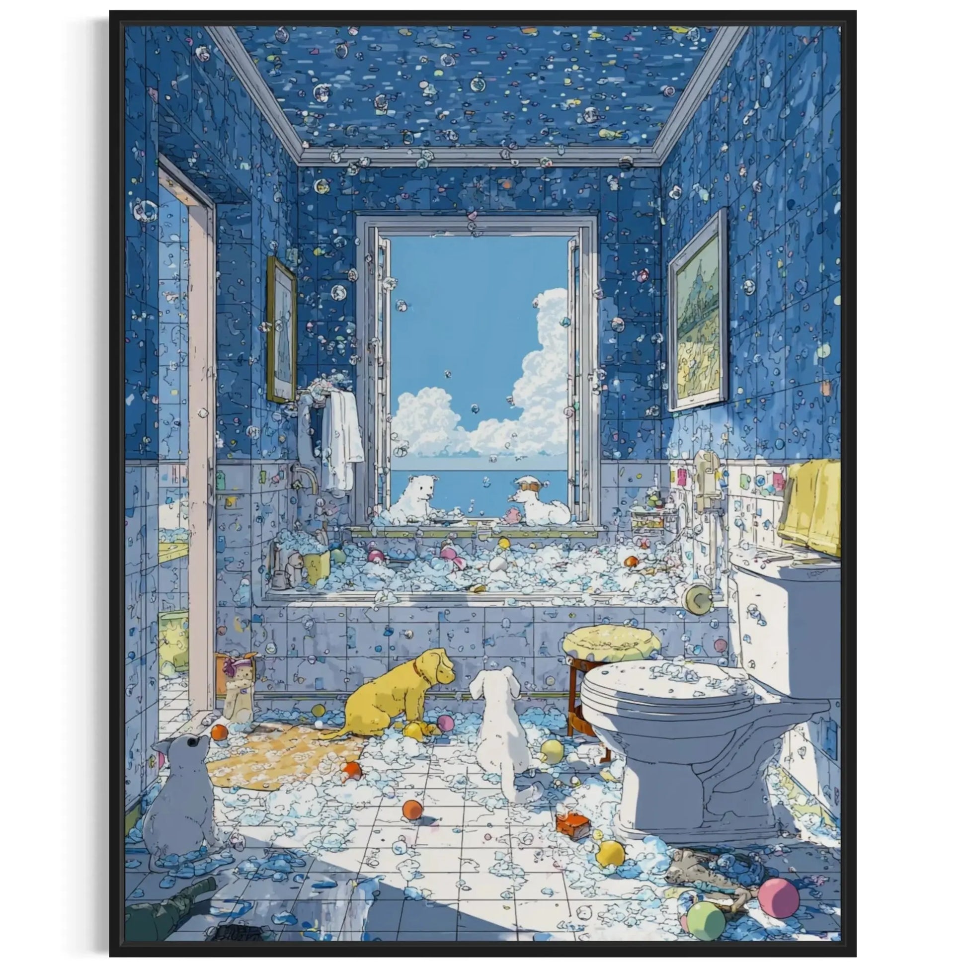 Funny Bathroom Wall Art – Dogs in Bubble Bath Canvas Masterpeacewall